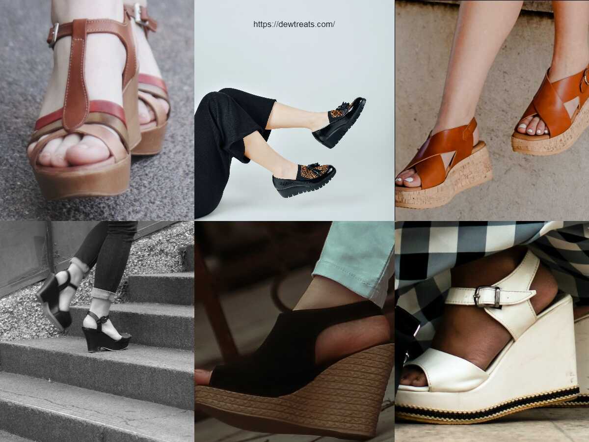 a combination of different shapes of wedge heels