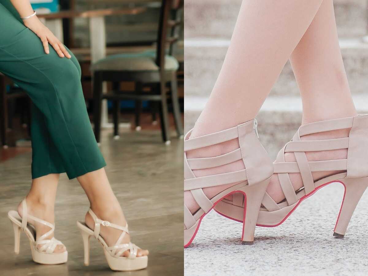 a two cut out heels with a light colors.